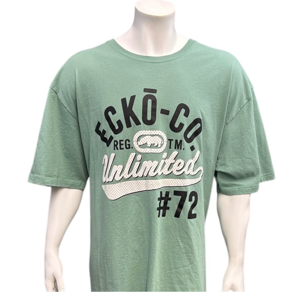 Ecko Unltd "Rawthentic" Green Black White Spell Out Rhino Graphic T-Shirt 3XB 3X